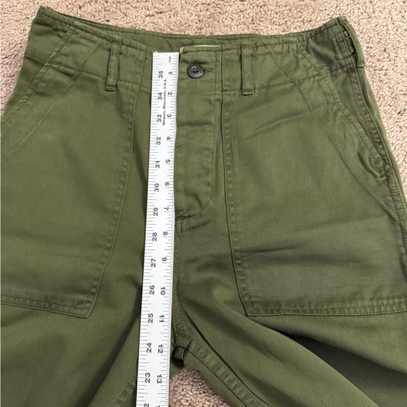 Zara Wide Leg Pants Women size 4 Olive Green Premium Denim Collection Buckle - Picture 3 of 11